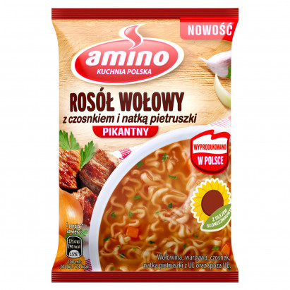 Amino Zupa błyskawiczna rosół wołowy z czosnkiem i natką pietruszki pikantny 60 g