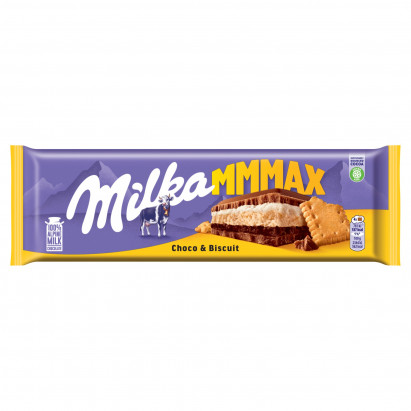 Milka Mmmax Czekolada mleczna z herbatnikiem i nadzieniem kakaowym 300 g