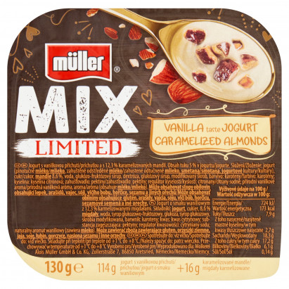 Müller Mix Limited Jogurt o smaku waniliowym z karmelizowanymi migdałami 130 g