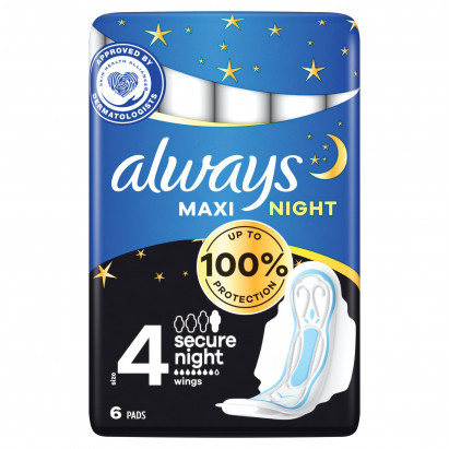 Always Podpaski ze skrzydełkami Maxi Secure Night (rozmiar 4) x6