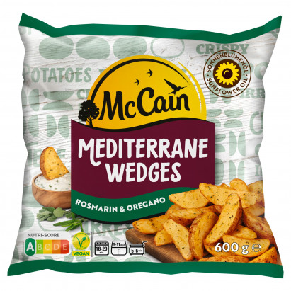 McCain Mediterrane Wedges Cząstki ziemniaczane ze skórką w chrupiącej otoczce z dodatkiem ziół 600 g