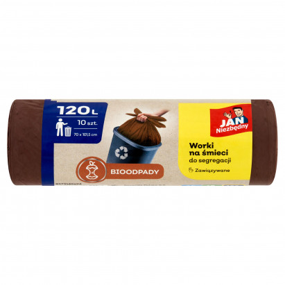 Jan Niezbędny Worki na śmieci do segregacji zawiązywane bioodpady 120 l 10 sztuk