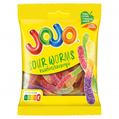 Jojo Sour Worms Mieszanka kwaśnych żelków o smaku owocowym 80 g