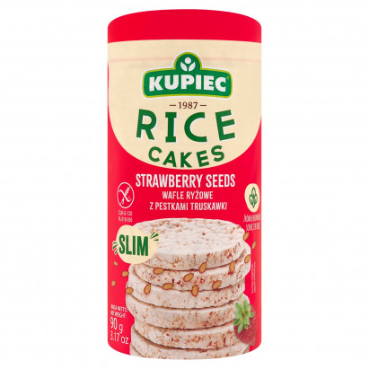 Kupiec Slim Wafle ryżowe z pestkami truskawki 90 g (18 sztuk)
