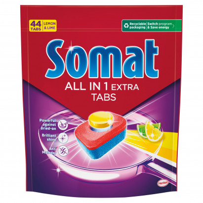 Somat All in 1 Extra Lemon & Lime Tabletki do mycia naczyń w zmywarkach 730,4 g (44 sztuki)