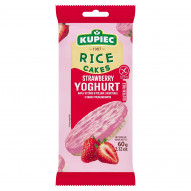 Kupiec Wafle ryżowe w polewie jogurtowej o smaku truskawkowym 60 g (4 sztuki)