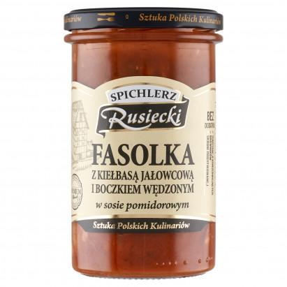 Spichlerz Rusiecki Fasolka z kiełbasą jałowcową i boczkiem wędzonym w sosie pomidorowym 470 g