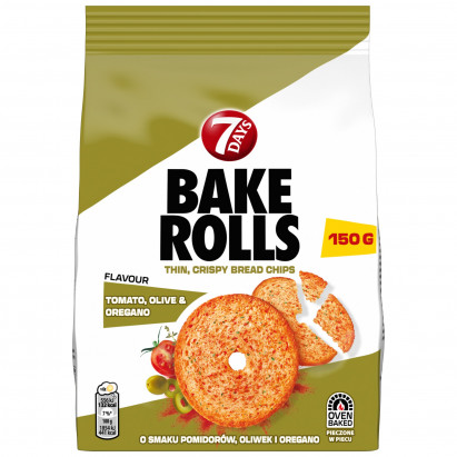 7Days Bake Rolls chipsy chlebowe o smaku pomidorów, oliwek i oregano - 150 g