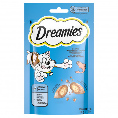 Dreamies Karma uzupełniająca dla dorosłych kotów i kociąt o smaku wybornego łososia 60 g
