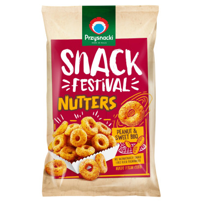Przysnacki Snack Festival Chrupki kukurydziane orzechowe o smaku słodkiego sosu barbecue 100 g