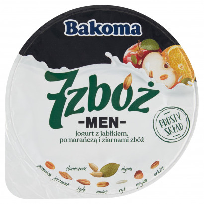 Bakoma 7 zbóż men Jogurt z jabłkiem pomarańczą i ziarnami zbóż 300 g