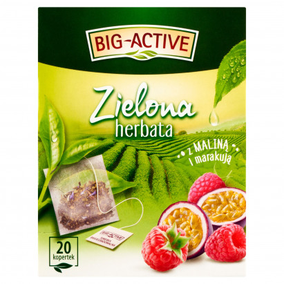 Big-Active Zielona herbata z maliną i marakują 34 g (20 x 1,7 g)