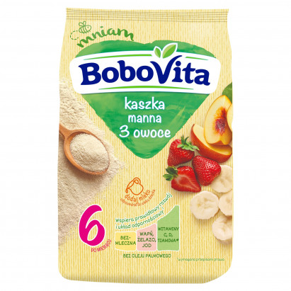 BoboVita Kaszka manna 3 owoce po 6 miesiącu 180 g